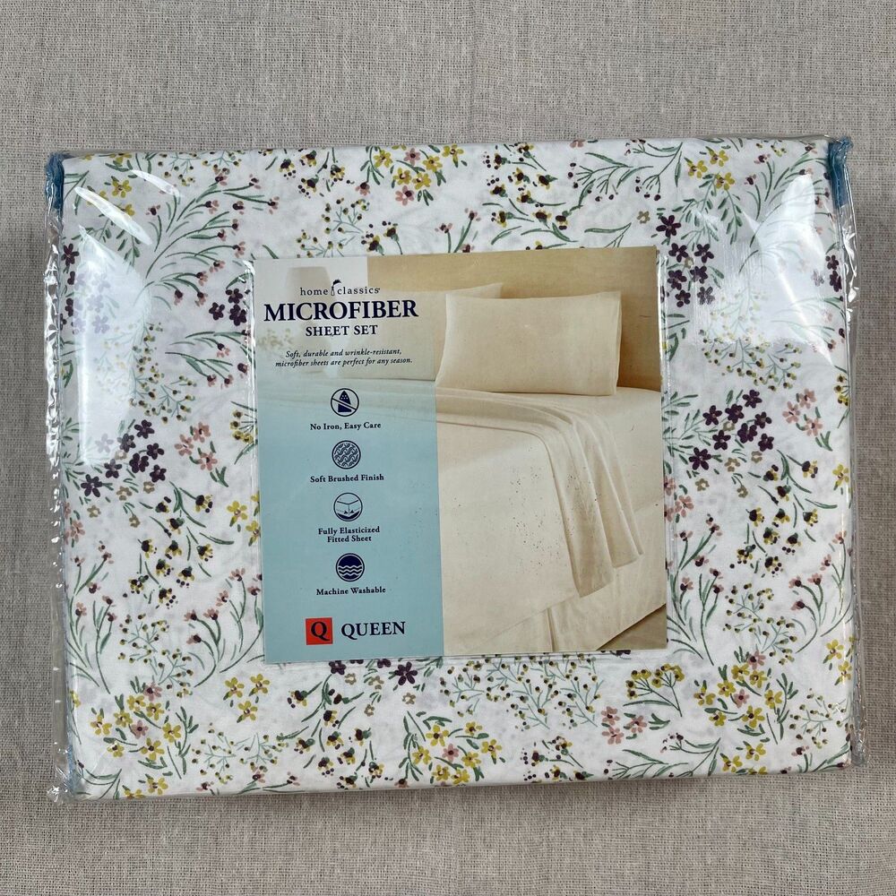 Home Classics Queen Multi-Floral Print Microfiber Sheet Set - 4 Pieces